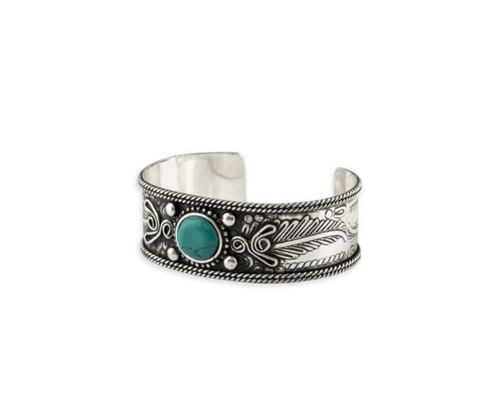 Pueblo Visions -Silver Metal w Turquoise Stone Open Cuff Bracelet from MyraBag